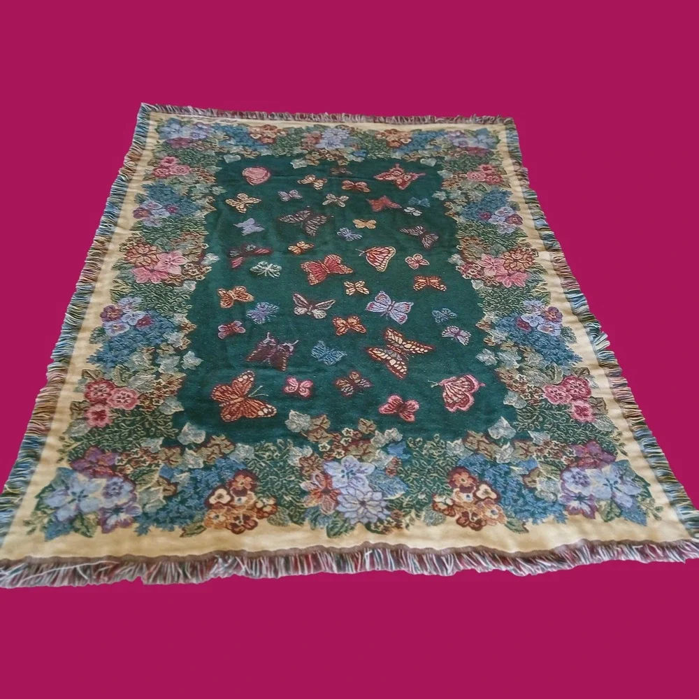 Bob Timberlake Butterfly Floral Tapestry Throw Blanket Cottagecore 64